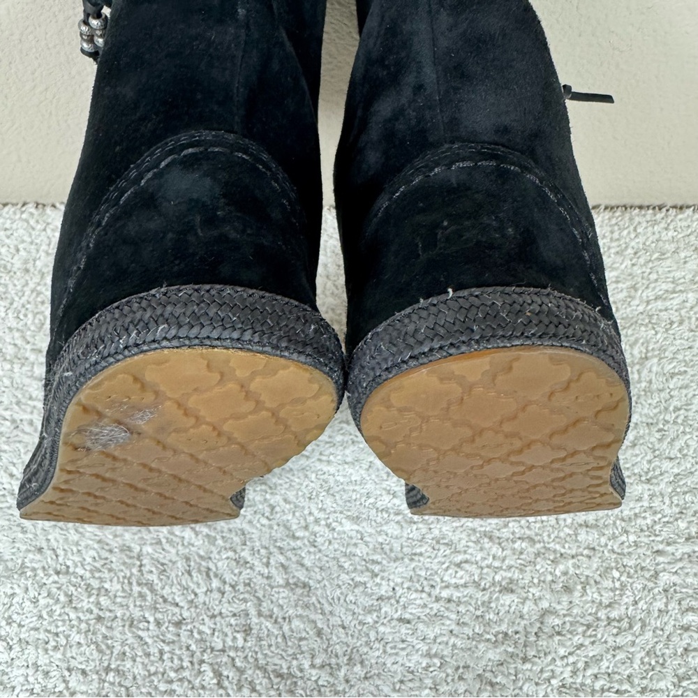 Ugg Laurin Mid Calf Suede Moccasin Boots Grounding Black Leather Suede - Picture 14 of 15